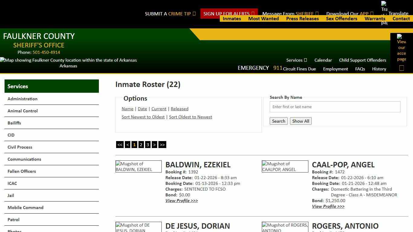 Inmate Roster - Released Inmates Booking Date Descending - Faulkner County Sheriff's Office