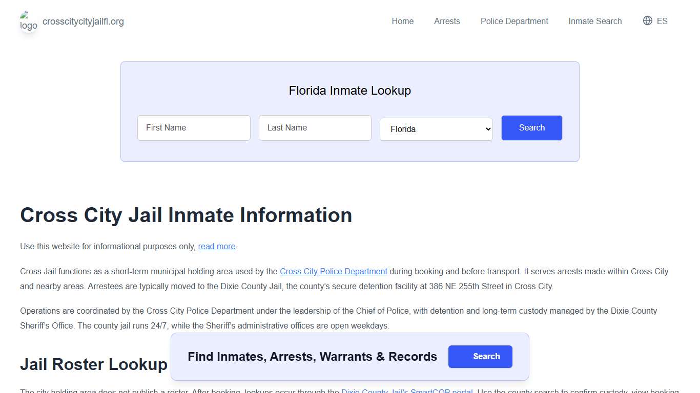 Cross Jail, FL Inmate Roster, Municipal Jail Info